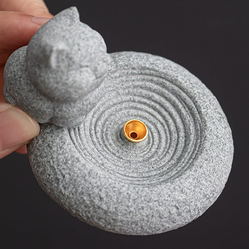 Standing Ceramic Cat Incense Burner 7.6cm for Meditation