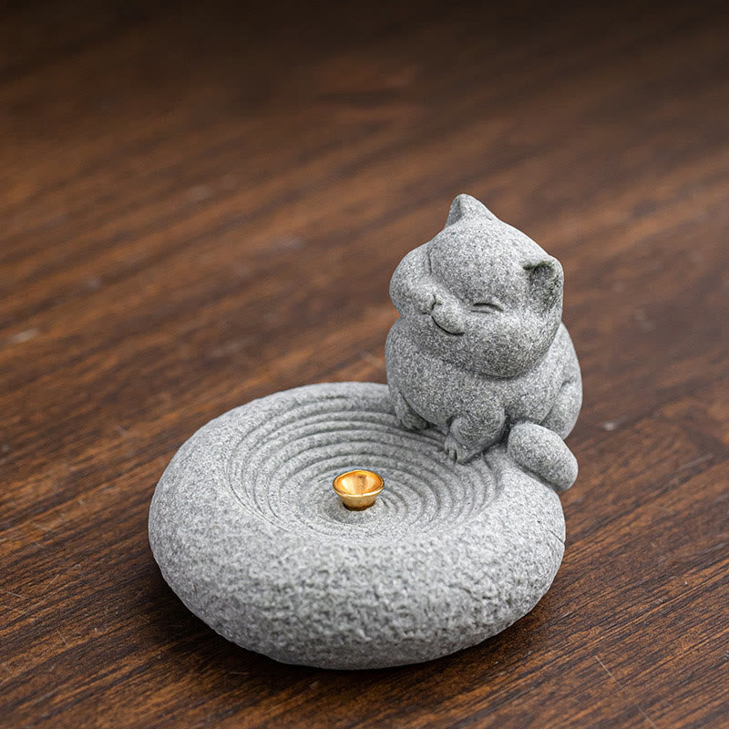 Standing Ceramic Cat Incense Burner 7.6cm for Meditation