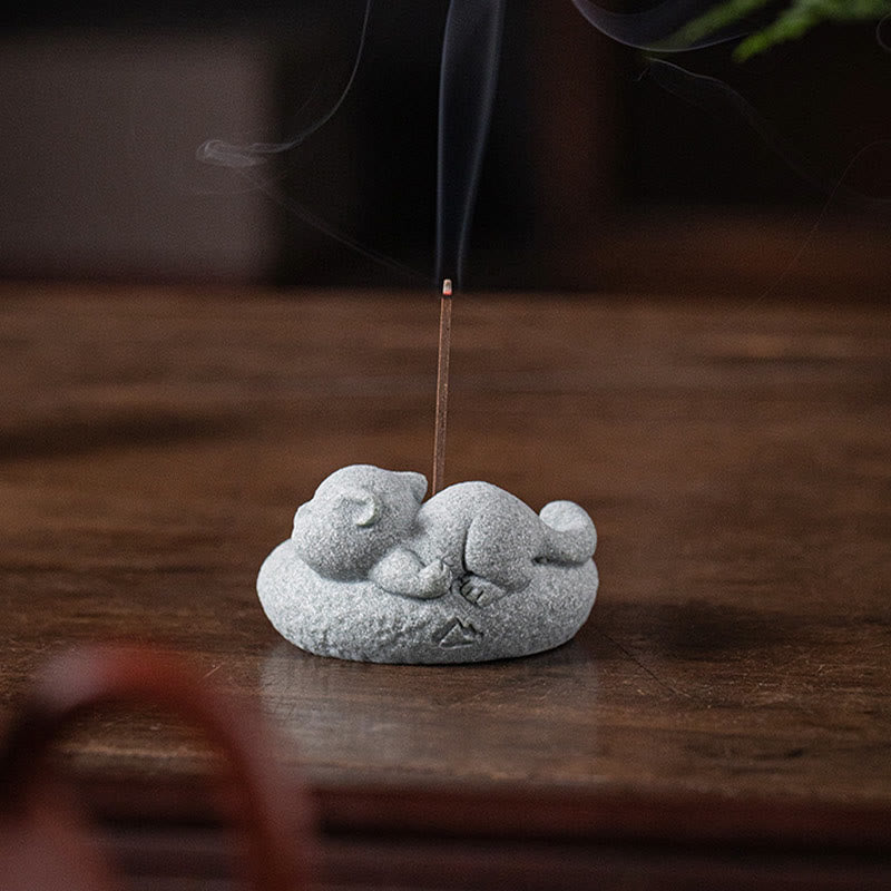 Standing Ceramic Cat Incense Burner 7.6cm for Meditation