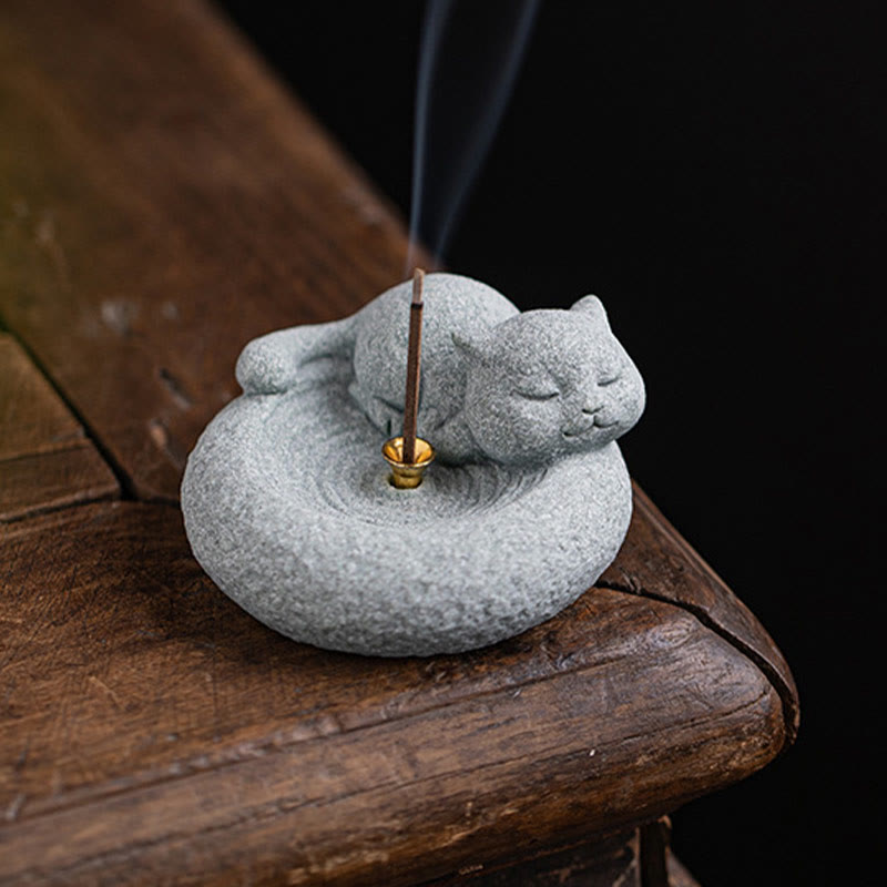 Standing Ceramic Cat Incense Burner 7.6cm for Meditation