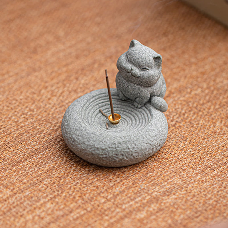 Standing Ceramic Cat Incense Burner 7.6cm for Meditation