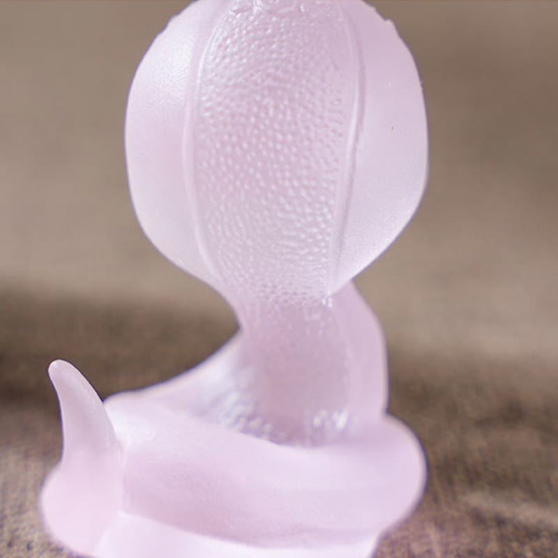3.2" Pink Liuli Glass Snake Figurine for Spiritual Protection