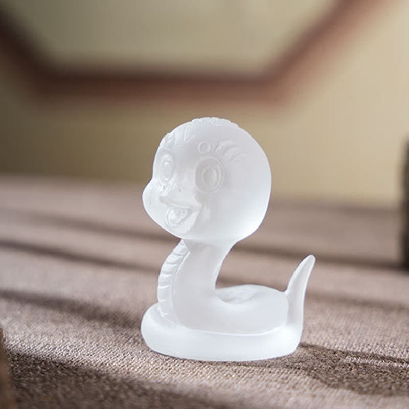 3.2" Pink Liuli Glass Snake Figurine for Spiritual Protection