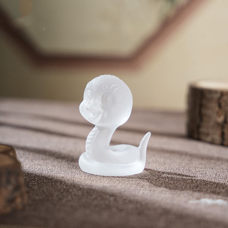 3.2" Pink Liuli Glass Snake Figurine for Spiritual Protection