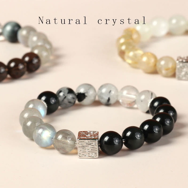 Obsidian Rutilated Quartz Moonstone Strength Bracelet