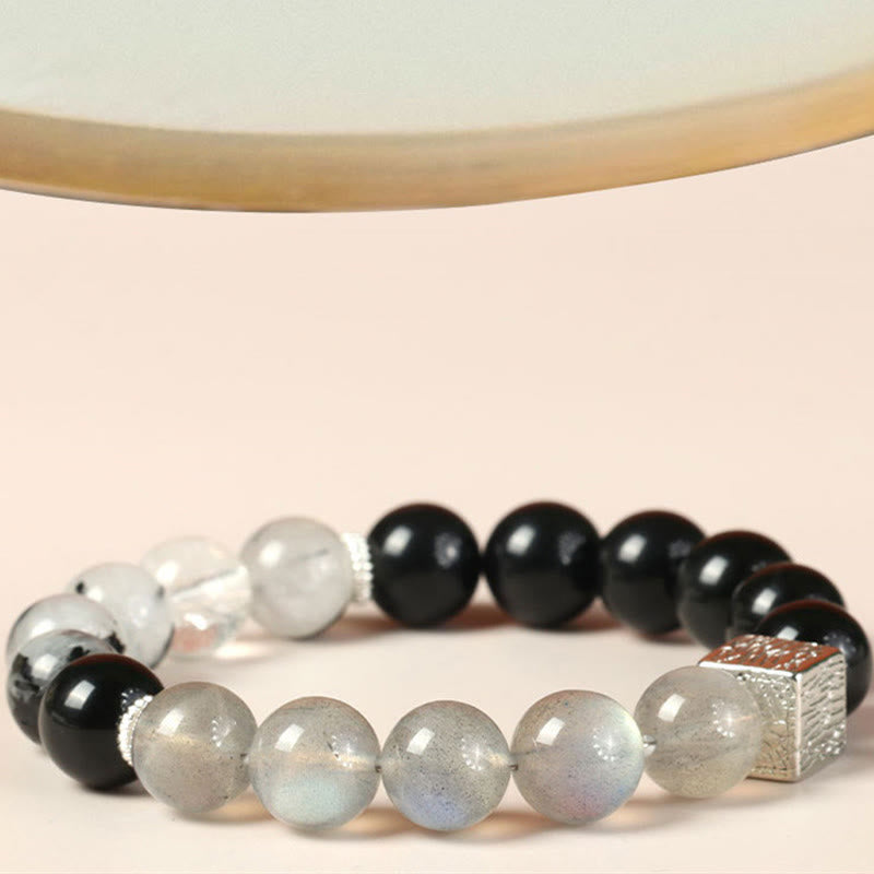 Obsidian Rutilated Quartz Moonstone Strength Bracelet