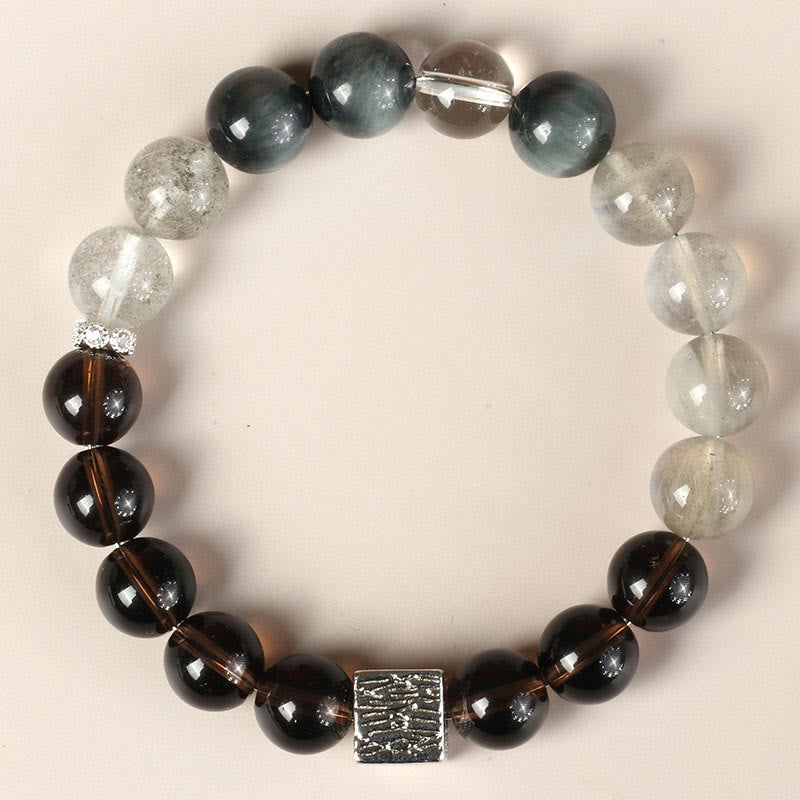 Obsidian Rutilated Quartz Moonstone Strength Bracelet