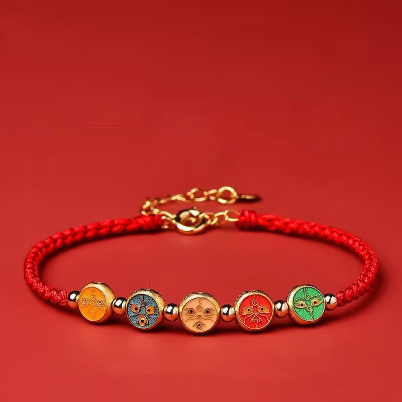 925 Sterling Silver Red String Bracelet | Five Ways God of Wealth Protection
