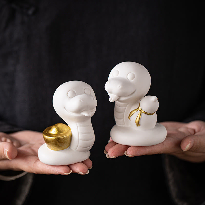 Year of the Snake Ceramic Gourd and Ingot Figurine