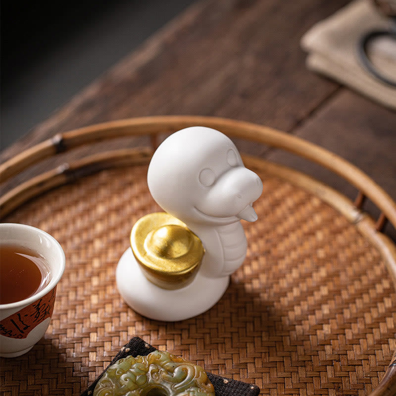 Year of the Snake Ceramic Gourd and Ingot Figurine