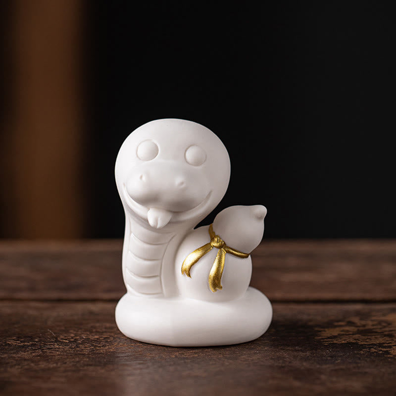 Year of the Snake Ceramic Gourd and Ingot Figurine