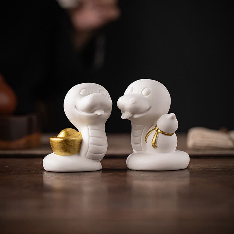 Year of the Snake Ceramic Gourd and Ingot Figurine