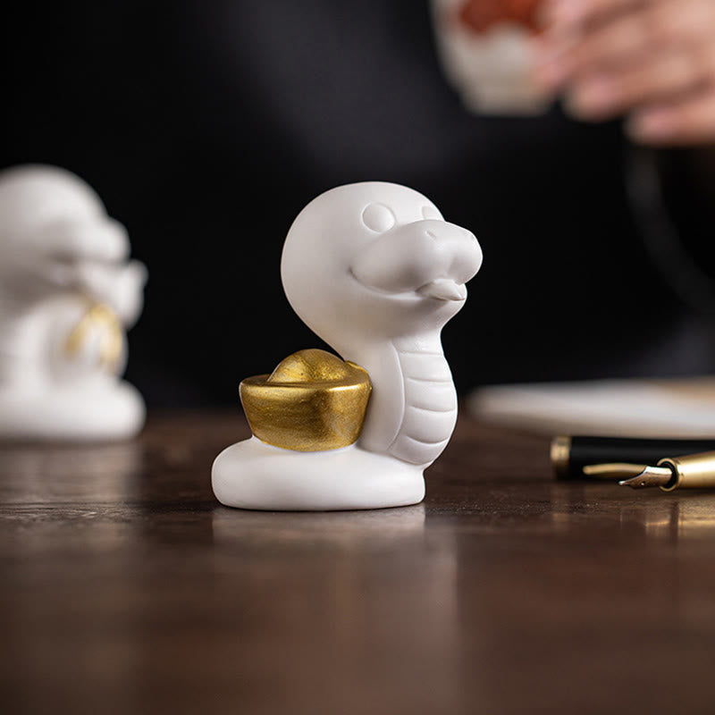 Year of the Snake Ceramic Gourd and Ingot Figurine