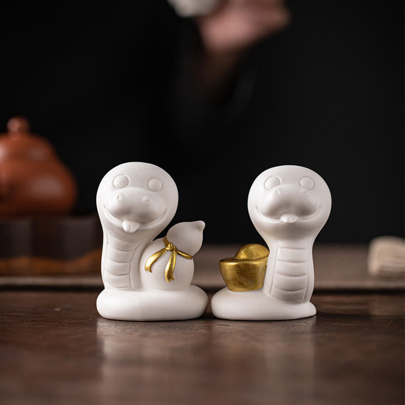 Year of the Snake Ceramic Gourd and Ingot Figurine