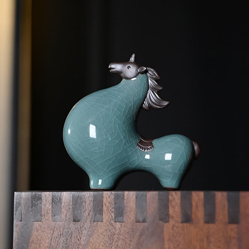 Head Down 11cm Ceramic Horse Figurine for Success & Freedom