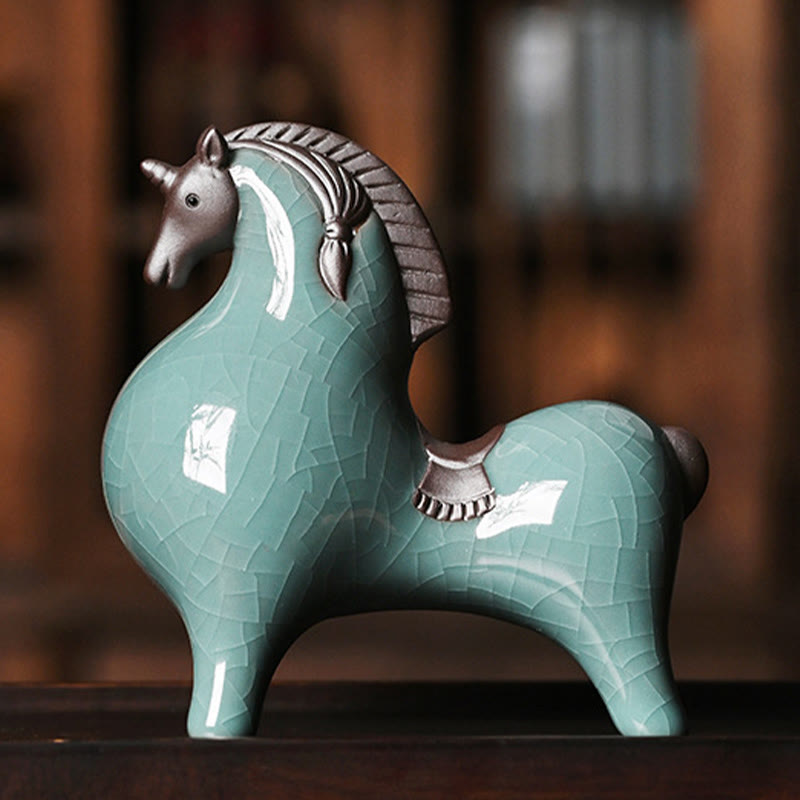 Head Down 11cm Ceramic Horse Figurine for Success & Freedom