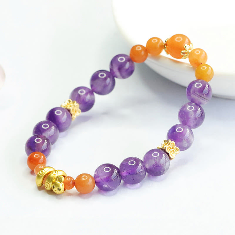 Amethyst Golden Silk Jade Bracelet for Balance