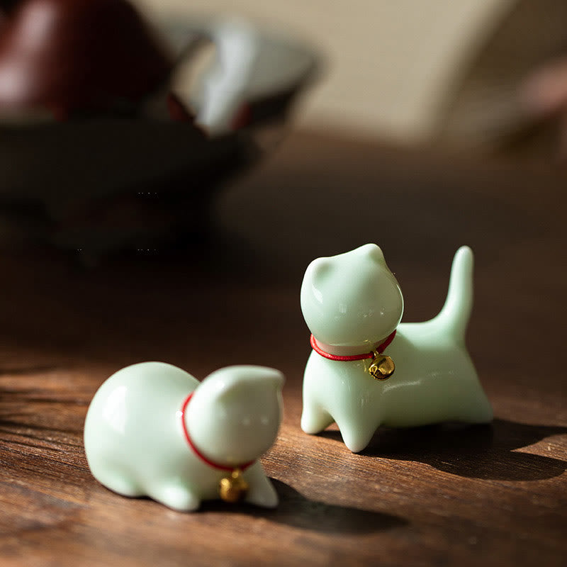 Mini Ceramic Cat Statue Standing or Lying 5cm Figurine Decoration