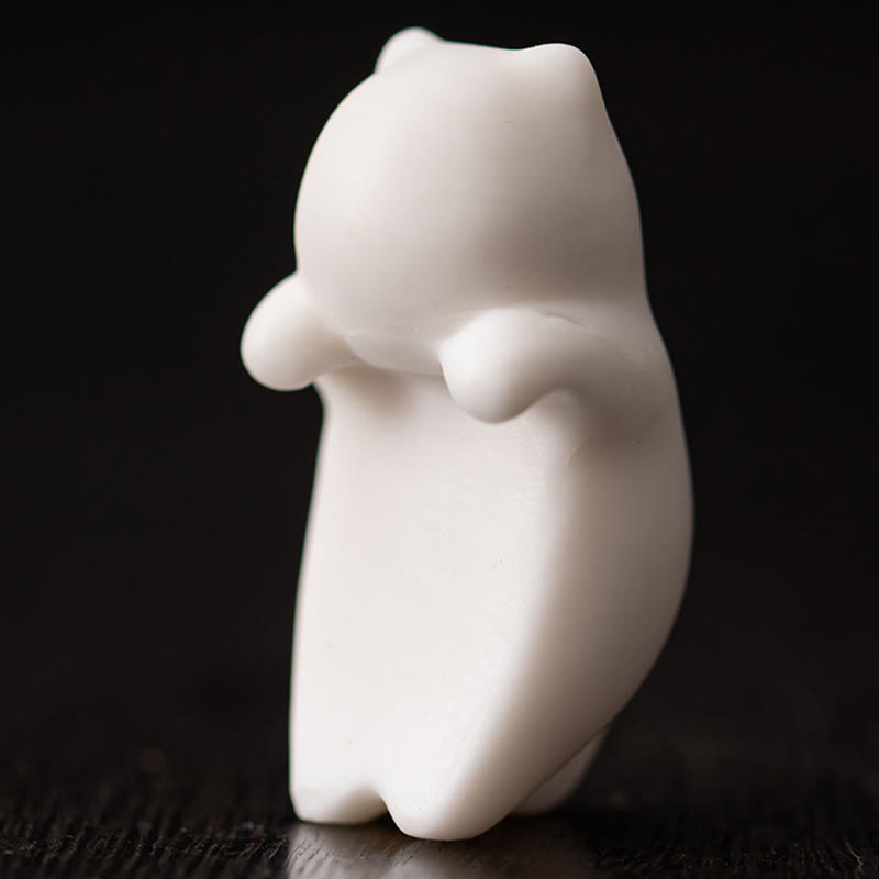 Mini Hanging White Cat Ceramic Tea Pet Figurine