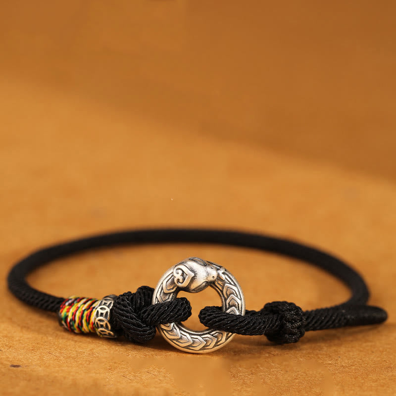 14-17cm Dark Red String 999 Sterling Silver Peace Buckle Strength Bracelet