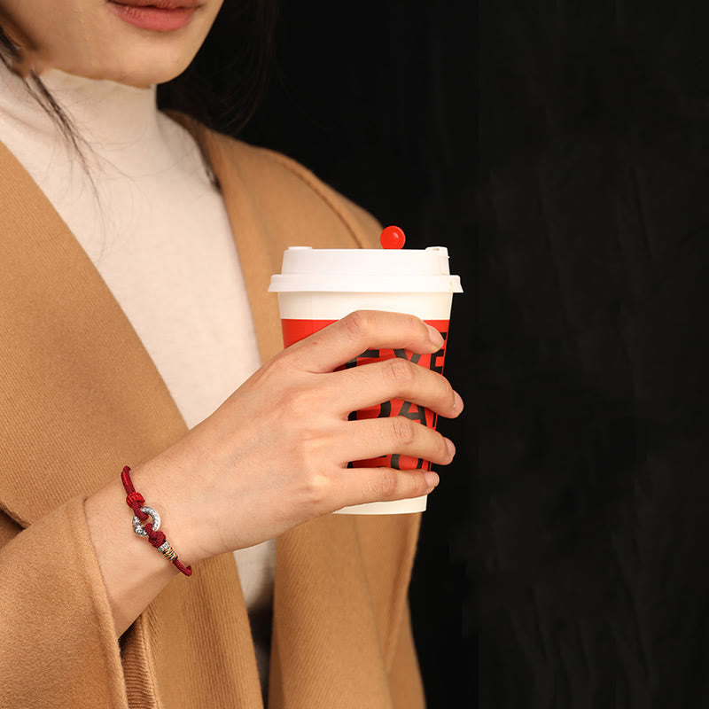 14-17cm Dark Red String 999 Sterling Silver Peace Buckle Strength Bracelet