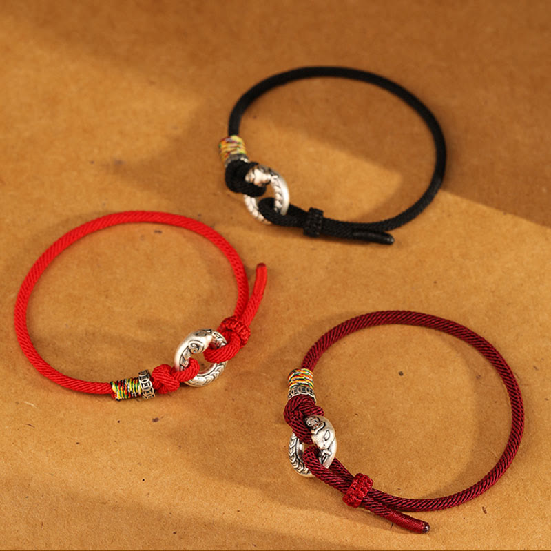 14-17cm Dark Red String 999 Sterling Silver Peace Buckle Strength Bracelet