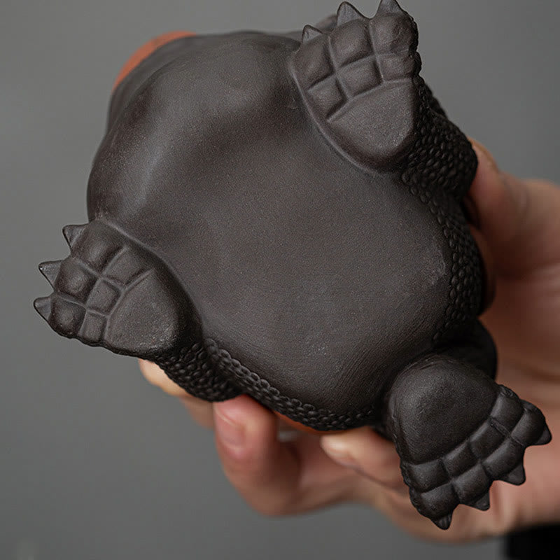 11cm Purple Clay Feng Shui Frog Figurine with Copper Coins