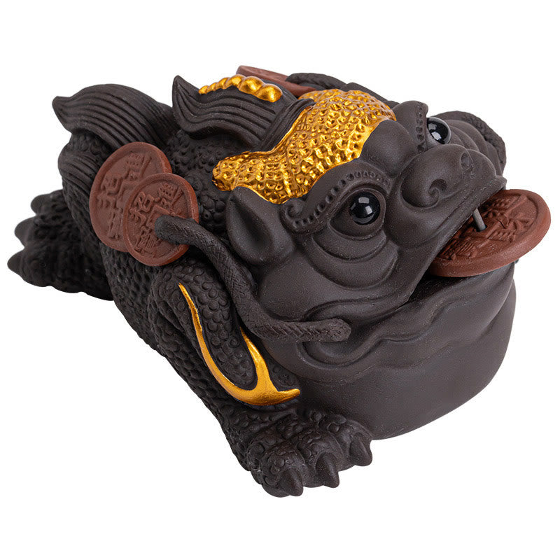 11cm Purple Clay Feng Shui Frog Figurine with Copper Coins