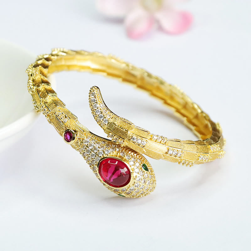 Copper Snake Strength Bracelet with Ruby for Protection & Luck