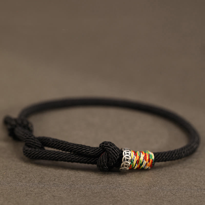 Dark Red String 925 Sterling Silver Coin Luck Bracelet