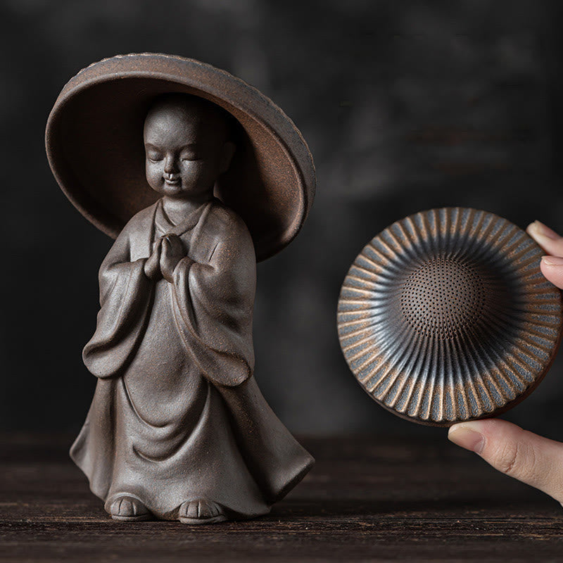 Little Brown Monk Ceramic Tea Strainer|8.7cm Meditation Ornament