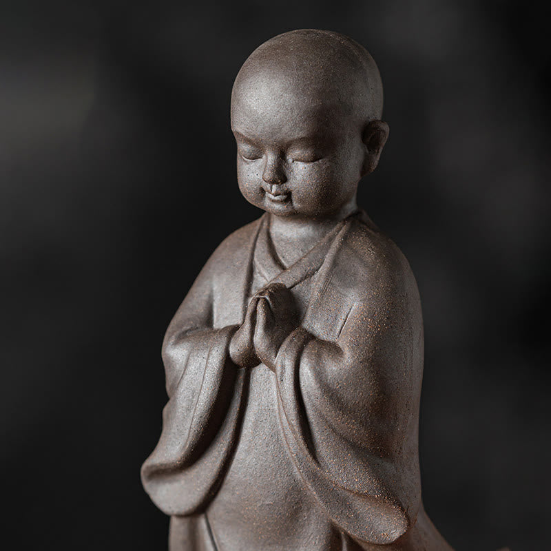 Little Brown Monk Ceramic Tea Strainer|8.7cm Meditation Ornament