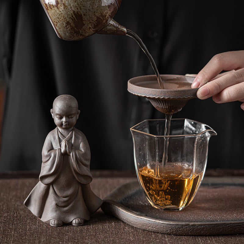 Little Brown Monk Ceramic Tea Strainer|8.7cm Meditation Ornament