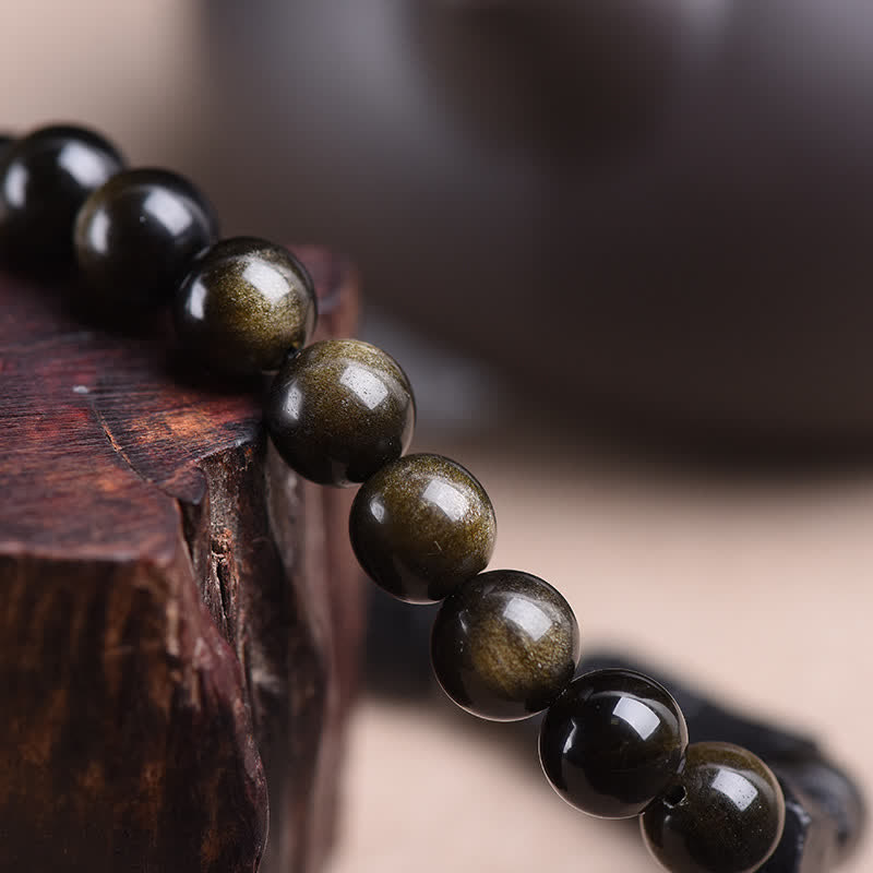 8mm Gold Sheen Obsidian Wealth Bracelet Protection