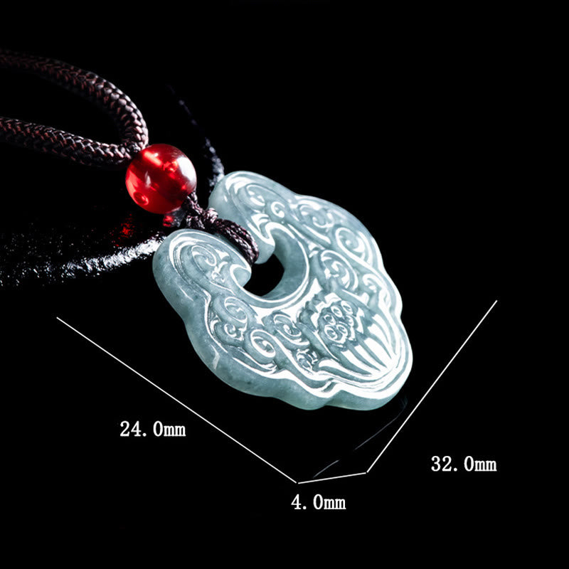 Lotus Carved Jade Ruyi Necklace for Abundance & Prosperity