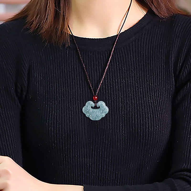 Lotus Carved Jade Ruyi Necklace for Abundance & Prosperity