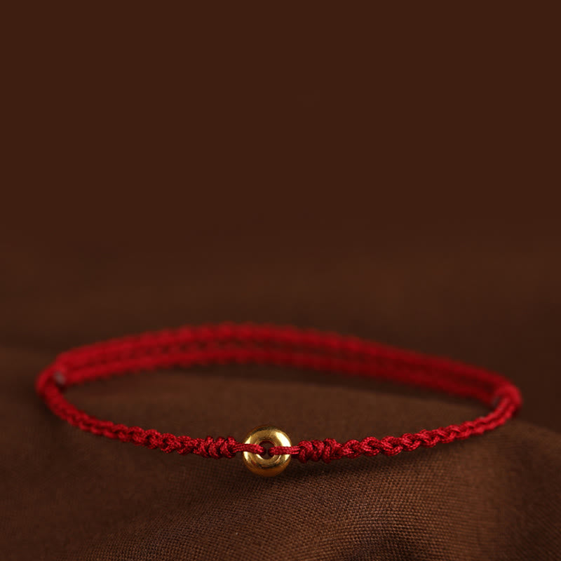 999 Gold Peace Buckle Red String Bracelet for Protection & Luck