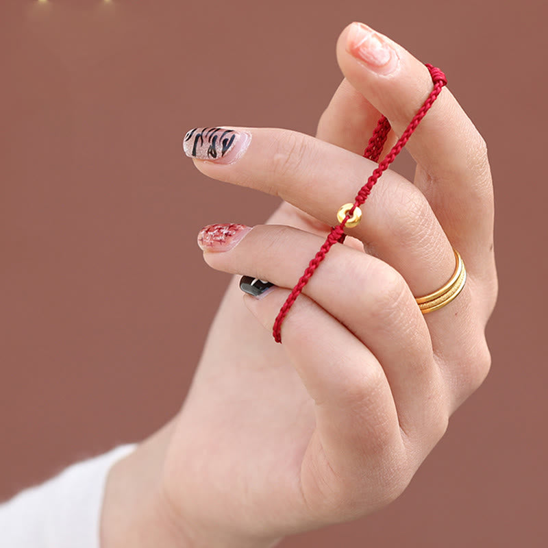 999 Gold Peace Buckle Red String Bracelet for Protection & Luck