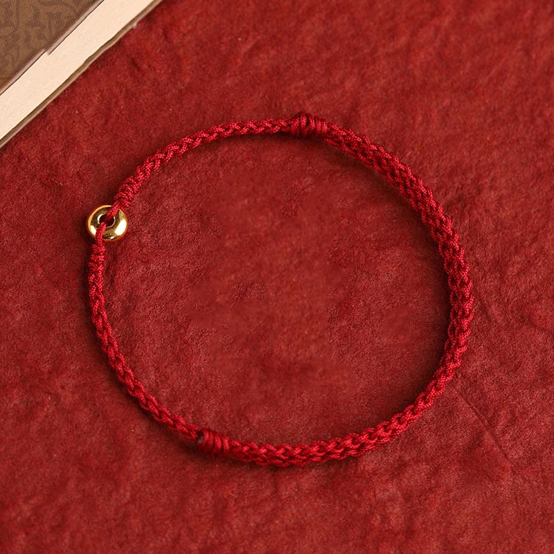 999 Gold Peace Buckle Red String Bracelet for Protection & Luck