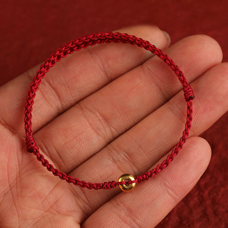 999 Gold Peace Buckle Red String Bracelet for Protection & Luck
