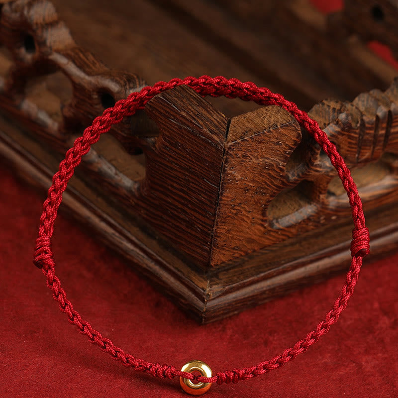 999 Gold Peace Buckle Red String Bracelet for Protection & Luck