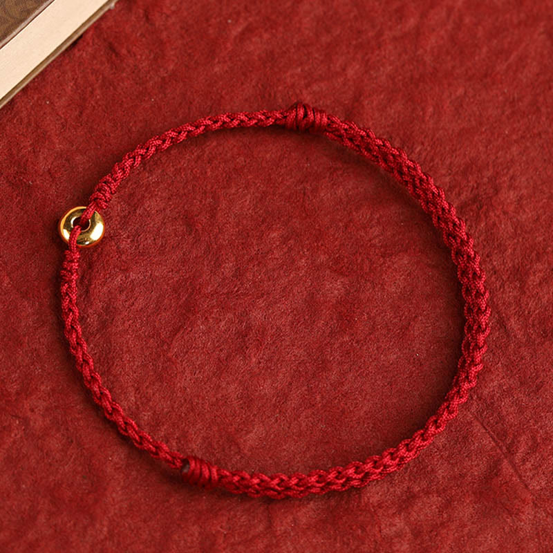 999 Gold Peace Buckle Red String Bracelet for Protection & Luck