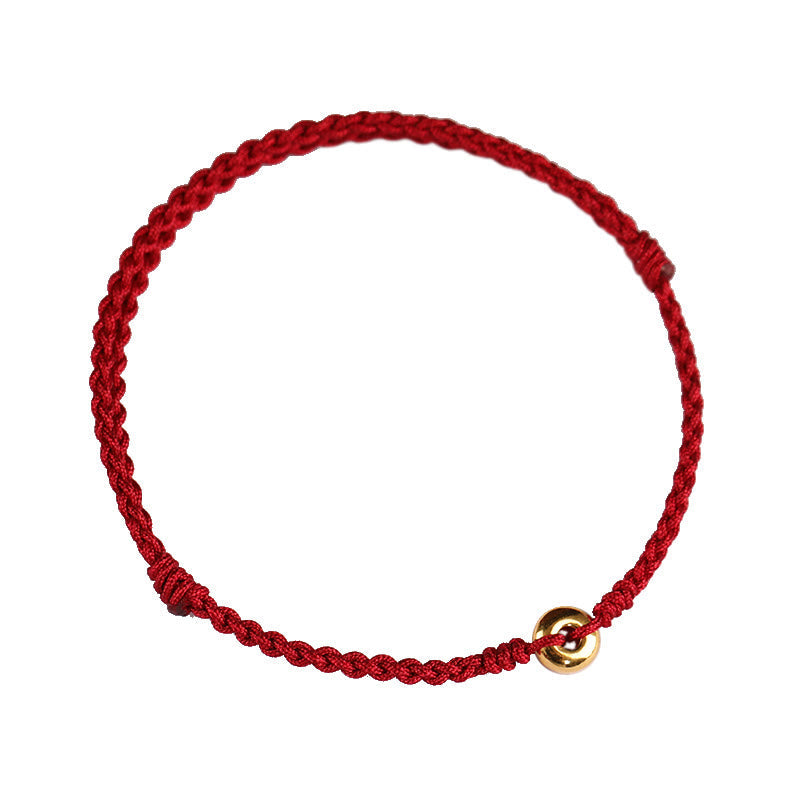 999 Gold Peace Buckle Red String Bracelet for Protection & Luck