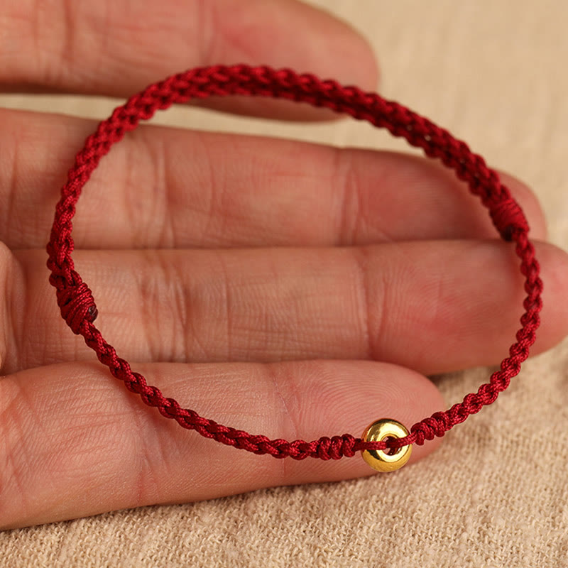 999 Gold Peace Buckle Red String Bracelet for Protection & Luck