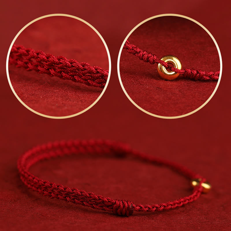 999 Gold Peace Buckle Red String Bracelet for Protection & Luck