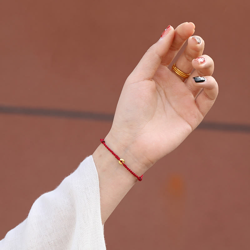 999 Gold Peace Buckle Red String Bracelet for Protection & Luck