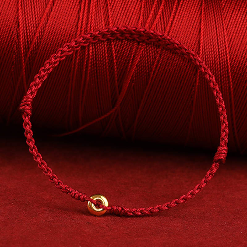 999 Gold Peace Buckle Red String Bracelet for Protection & Luck