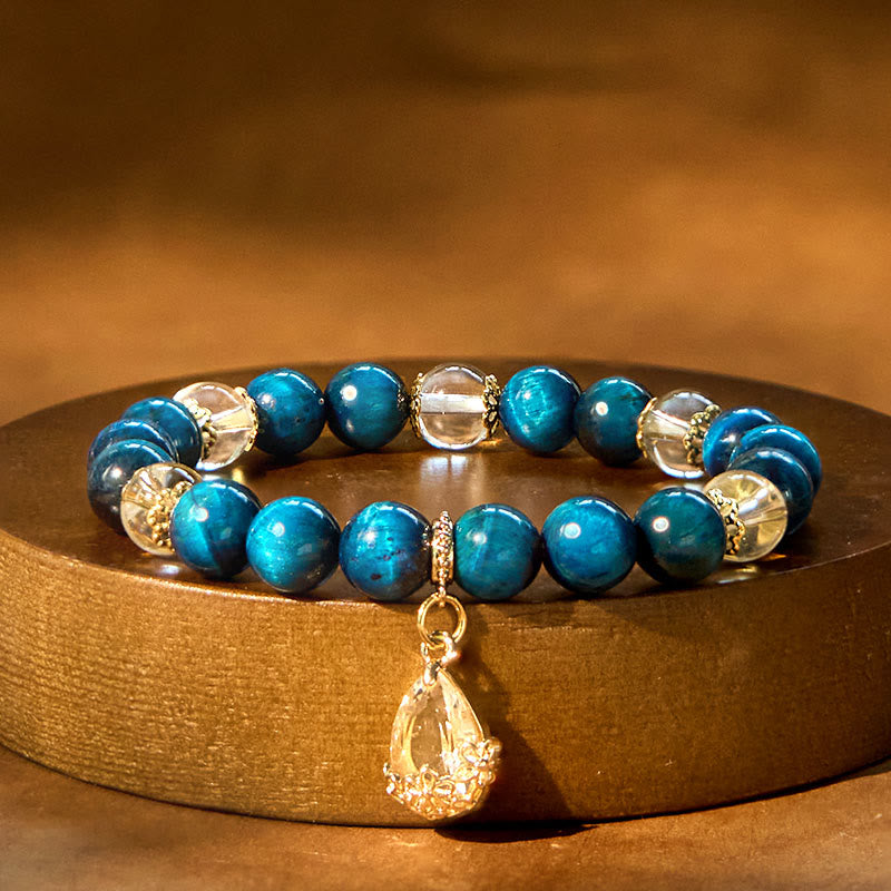 8mm Blue Tiger Eye White Crystal Bracelet for Strength