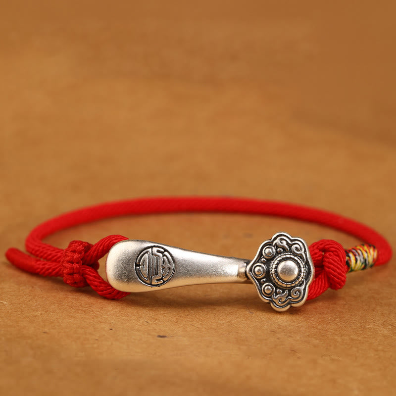 Sterling Silver Ruyi Red String Protection Bracelet for Luck