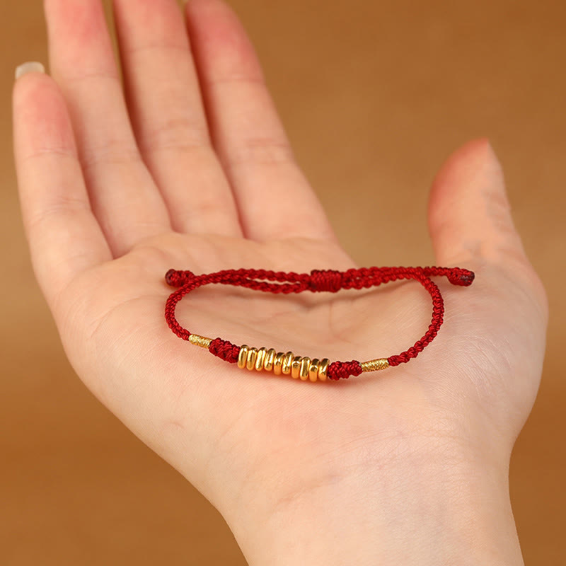 999 Gold Ultra-Thin Braided Red String Bracelet
